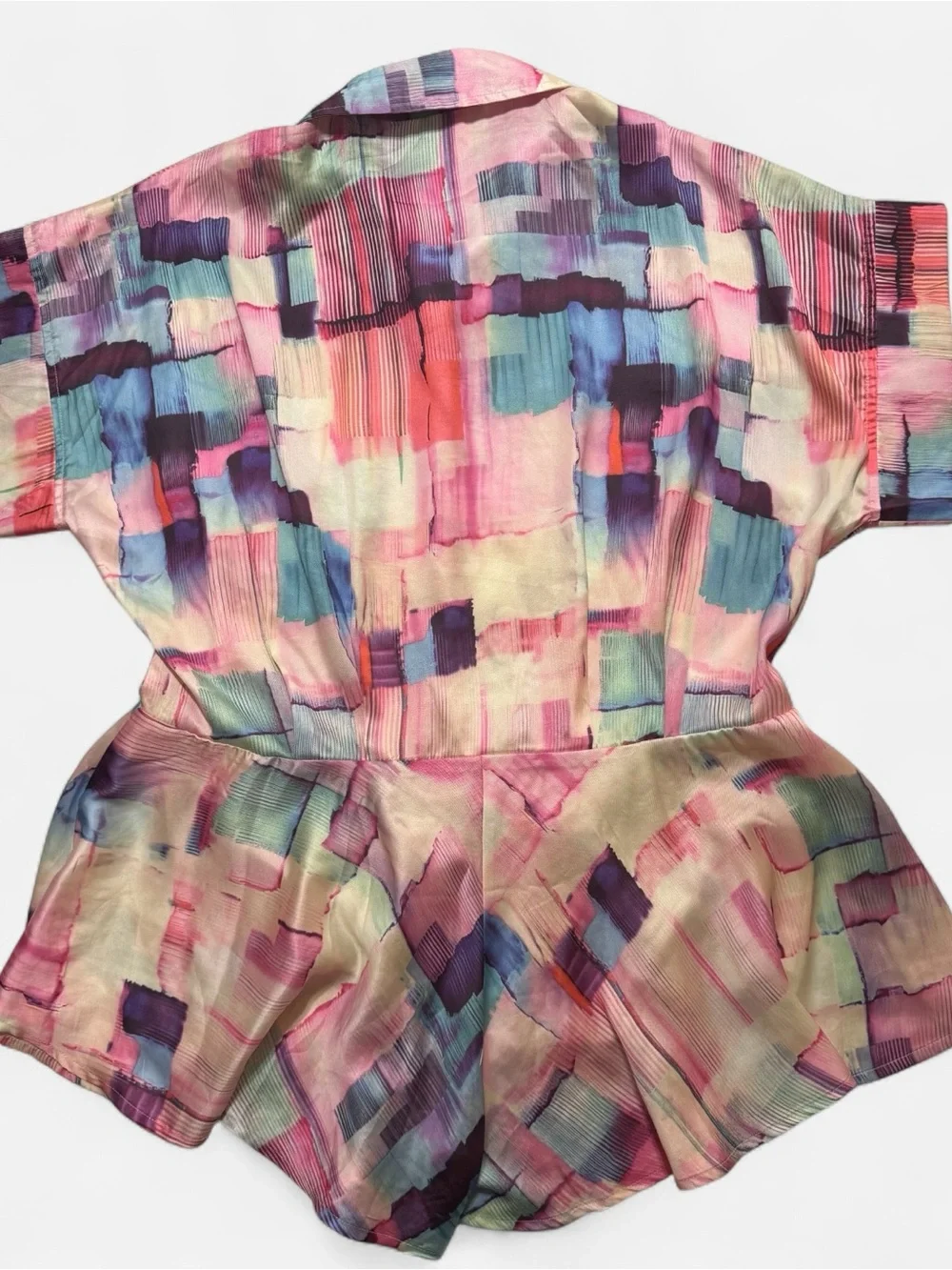 entro Pink Multi Watercolor Short Sleeve Romper